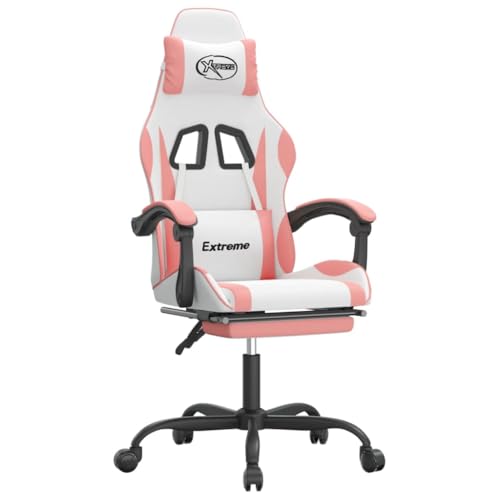 vidaXL Gaming Stuhl mit Fußstütze Drehbar Chefsessel Bürostuhl Drehstuhl Sportsitz Bürosessel Schreibtischstuhl Computerstuhl Weiß Rosa Kunstleder von vidaXL