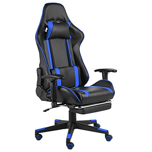 vidaXL Gaming Stuhl mit Fußstütze Drehbar Schreibtischstuhl Bürostuhl Chefsessel Gamingstuhl Computerstuhl Racing Drehstuhl Blau PVC von vidaXL