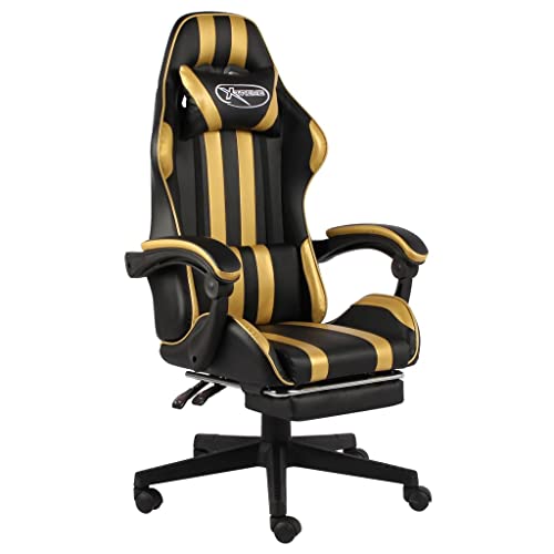 vidaXL Gaming Stuhl mit Fußstütze Höhenverstellbar Schreibtischstuhl Bürostuhl Chefsessel Drehstuhl Racing Sportsitz Schwarz Golden Kunstleder von vidaXL