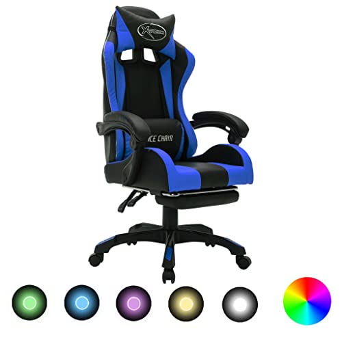 vidaXL Gaming Stuhl mit RGB LED-Leuchten Fußstütze Höhenverstellbar Chefsessel Bürostuhl Drehstuhl Schreibtischstuhl Sportsitz Racing Blau Schwarz Kunstleder von vidaXL