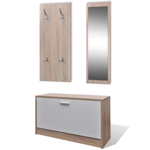 vidaXL Garderoben Set Flur 3-in-1 Eiche Schuhschrank Spiegel Garderobenpaneel von vidaXL