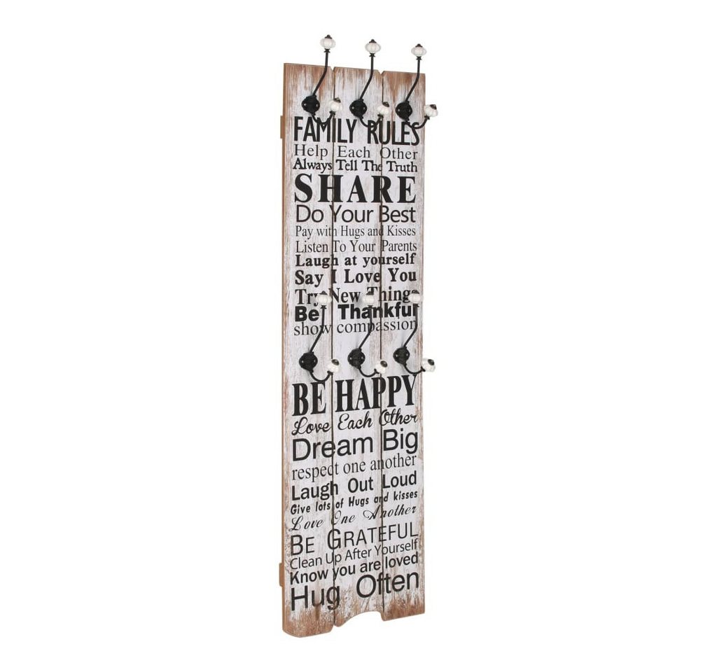 vidaXL Garderobenständer Wandgarderobe mit 6 Haken 120 x 40 cm "FAMILY RULES", (1 St) von vidaXL