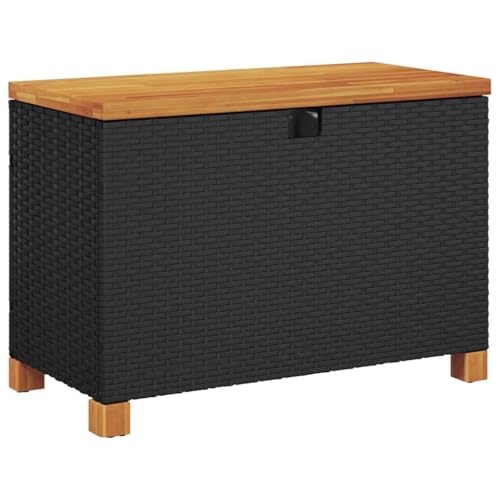 vidaXL Garten Auflagenbox, Kissenbox für Garten Terrasse, Sitzbank mit Stauraum, Gartentruhe Aufbewahrungsbox Sitztruhe, Schwarz Poly Rattan Akazienholz vidaXL Garten Auflagenbox, Kissenbox für Garten Terrasse, Sitzbank mit Stauraum, Gartentruhe Aufbewahrungsbox Sitztruhe, Schwarz Poly Rattan Akazienholz von vidaXL