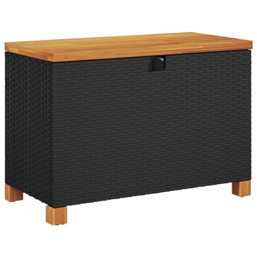 vidaXL Garten Auflagenbox, Kissenbox für Garten Terrasse, Sitzbank mit Stauraum, Gartentruhe Aufbewahrungsbox Sitztruhe, Schwarz Poly Rattan Akazienholz von vidaXL