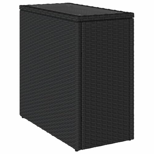 vidaXL Garten Beistelltisch, Gartentisch mit Glasplatte, Couchtisch Kaffeetisch für Terrasse Garten, Tisch Balkontisch Gartenmöbel, Schwarz Rattan von vidaXL