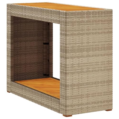 vidaXL Garten Beistelltisch, Outdoor Tisch mit Holzplatte, Gartentisch mit Stahlrahmen, Terrassentisch Couchtisch Gartenmöbel, Beige Poly Rattan von vidaXL