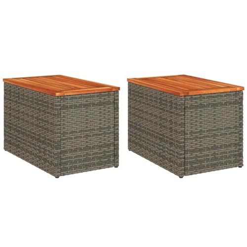 vidaXL Garten Beistelltisch 2 STK., Gartentisch mit Stahlrahmen, Couchtisch Kaffeetisch für Terrasse Garten, Tisch Balkontisch Gartenmöbel, Grau Polyrattan Holz vidaXL Garten Beistelltisch 2 STK., Gartentisch mit Stahlrahmen, Couchtisch Kaffeetisch für Terrasse Garten, Tisch Balkontisch Gartenmöbel, Grau Polyrattan Holz von vidaXL