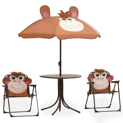 vidaXL Garten Bistroset 3-TLG. für Kinder mit Sonnenschirm Gartenmöbel Gartenset Sitzgruppe Sitzgarnitur Kindermöbel Tisch 2 Stühle Braun von vidaXL
