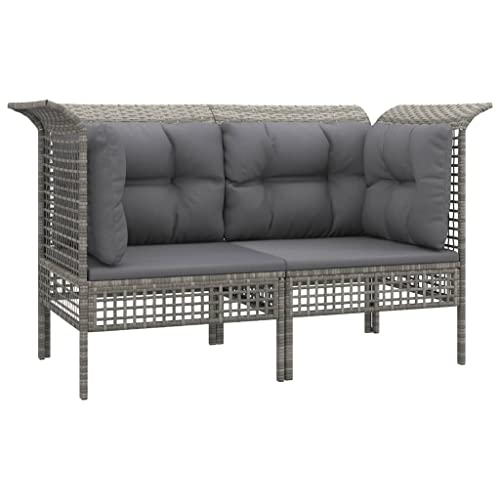 vidaXL Garten Ecksofa 2 STK., Gartensofa mit Kissen, Modular Sofa Garnitur für Garten Terrasse, Gartenmöbel Sitzgruppe Loungemöbel, Grau Poly Rattan von vidaXL