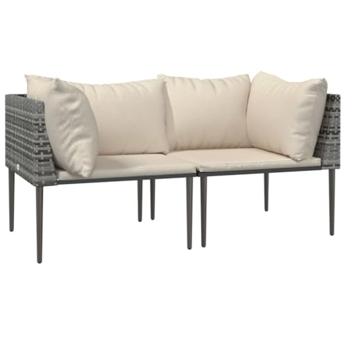 vidaXL Garten Ecksofa 2 STK., Gartensofa mit Kissen, Modular Sofa Garnitur für Garten Terrasse, Gartenmöbel Sitzgruppe Loungemöbel, Grau Poly Rattan von vidaXL