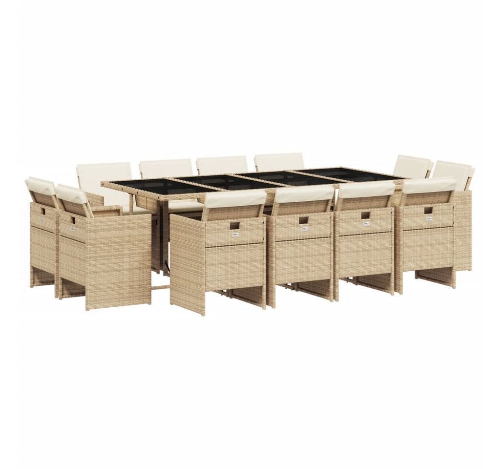 vidaXL Garten-Essgruppe, 13-tlg. Gartengarnitur mit Kissen Beige Poly Rattan von vidaXL