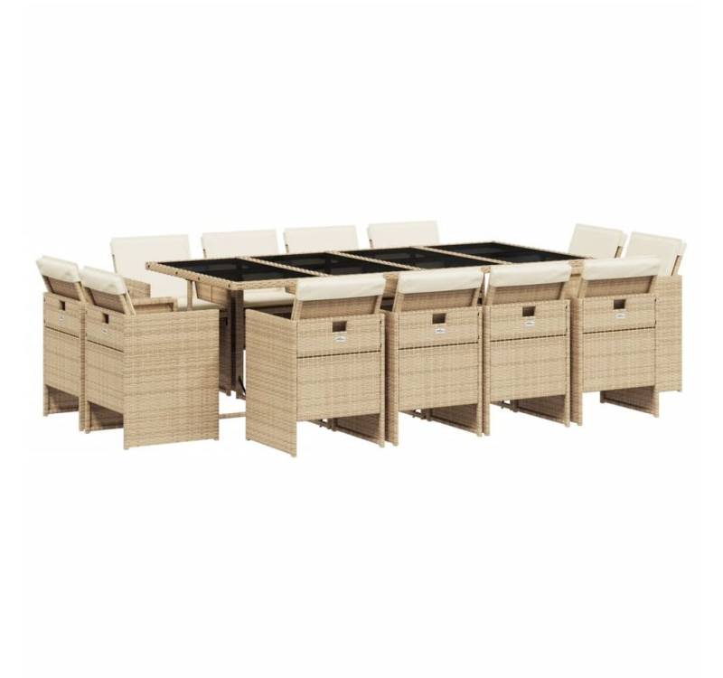 vidaXL Garten-Essgruppe, 13-tlg. Gartengarnitur mit Kissen Beige Poly Rattan von vidaXL