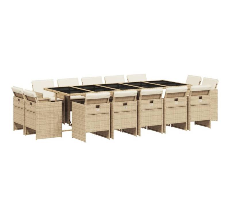 vidaXL Garten-Essgruppe, 15-tlg. Gartengarnitur mit Kissen Beige Poly Rattan von vidaXL