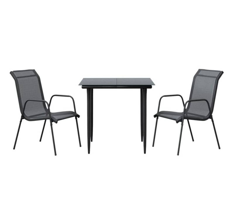 vidaXL Garten-Essgruppe, 3-tlg. Gartengarnitur Schwarz Stahl und Textilene von vidaXL