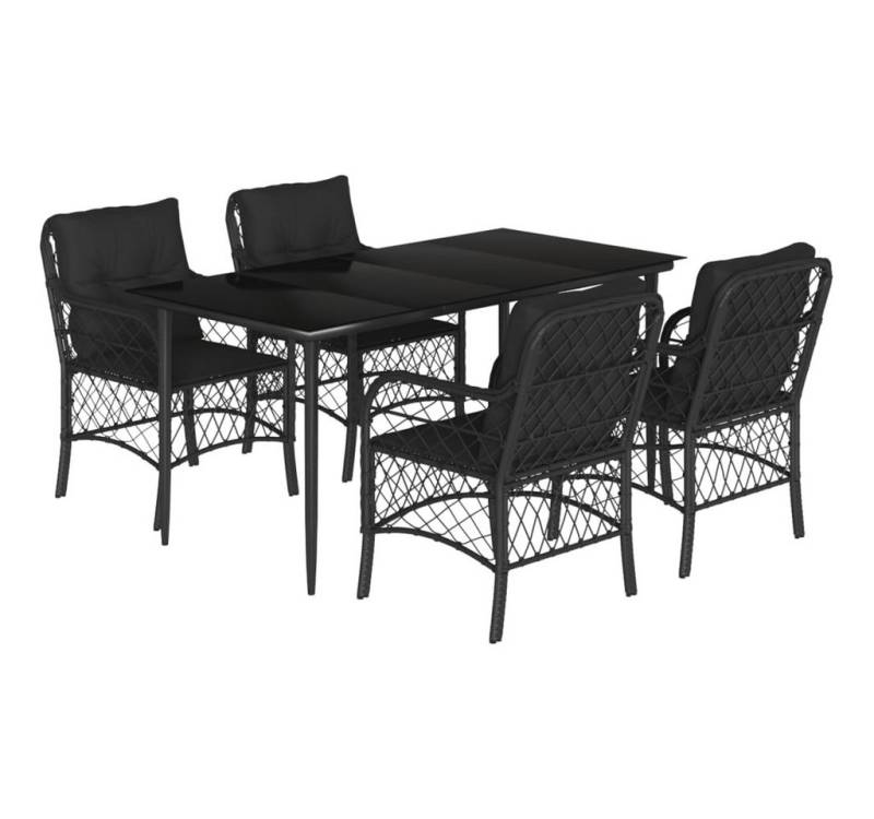 vidaXL Garten-Essgruppe, 5-tlg. Gartengarnitur mit Kissen Schwarz Poly Rattan von vidaXL