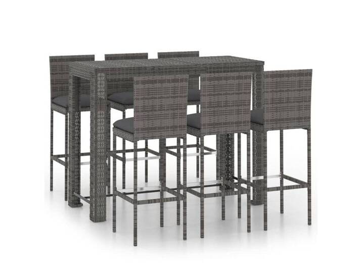 vidaXL Garten-Essgruppe, 7-tlg. Garten-Bar-Set mit Anthrazit Kissen Poly Rattan von vidaXL