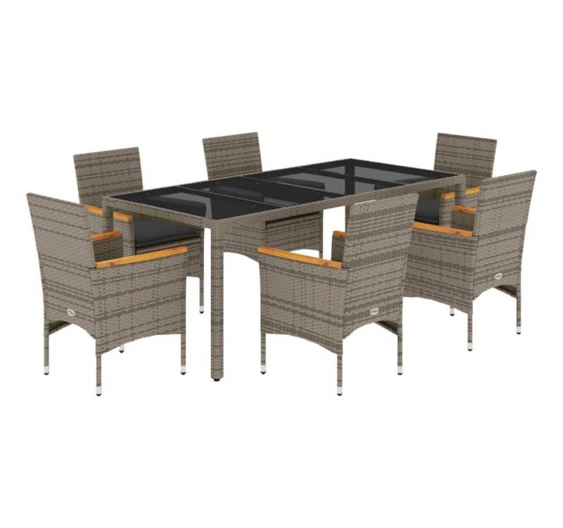 vidaXL Garten-Essgruppe, 7-tlg. Gartengarnitur mit Kissen Grau Poly Rattan und Glas vidaXL Garten-Essgruppe, 7-tlg. Gartengarnitur mit Kissen Grau Poly Rattan und Glas von vidaXL