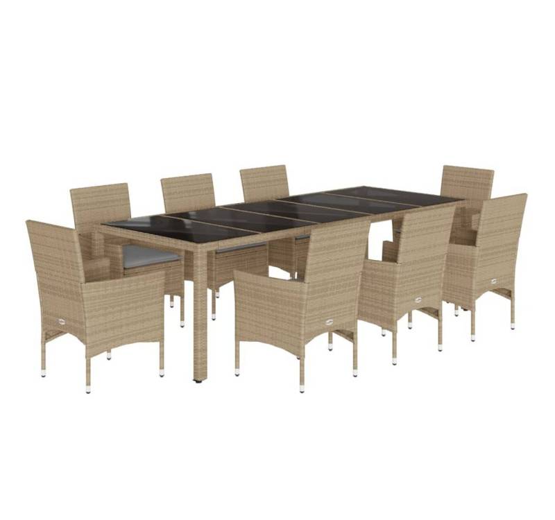 vidaXL Garten-Essgruppe, 9-tlg. Gartengarnitur mit Kissen Beige Poly Rattan Glas von vidaXL