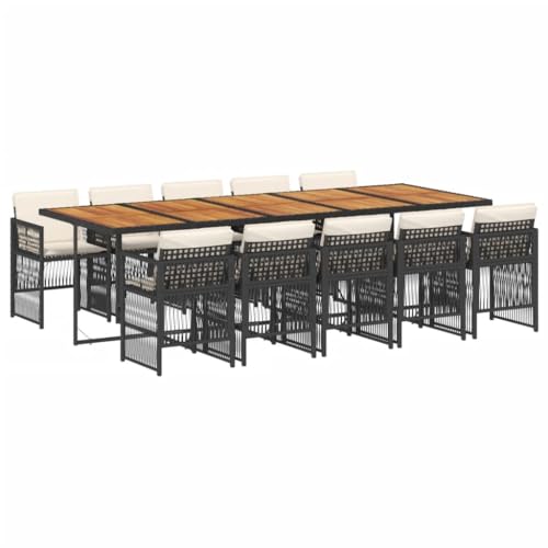 vidaXL Garten Essgruppe 11-TLG., Gartenmöbel Set Tisch mit Holzplatte 10 Stühle, Gartengarnitur mit Kissen, Sitzgruppe Terrasse, Schwarz Poly Rattan von vidaXL