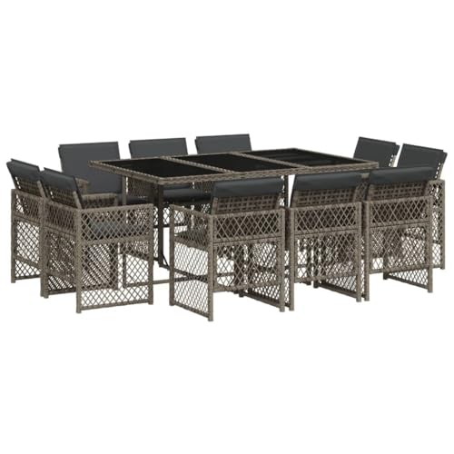 vidaXL Garten Essgruppe 11-TLG., Gartenmöbel Set mit Kissen, Gartengarnitur Tisch 10 Stühle, Sitzgruppe Sitzgarnitur, Grau Poly Rattan vidaXL Garten Essgruppe 11-TLG., Gartenmöbel Set mit Kissen, Gartengarnitur Tisch 10 Stühle, Sitzgruppe Sitzgarnitur, Grau Poly Rattan von vidaXL