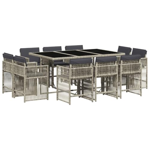 vidaXL Garten Essgruppe 11-TLG., Gartenmöbel Set mit Kissen Gartentisch 10 Gartenstühlen, Gartengarnitur Platzsparend, Sitzgruppe Essgarnitur, Hellgrau Poly Rattan vidaXL Garten Essgruppe 11-TLG., Gartenmöbel Set mit Kissen Gartentisch 10 Gartenstühlen, Gartengarnitur Platzsparend, Sitzgruppe Essgarnitur, Hellgrau Poly Rattan von vidaXL