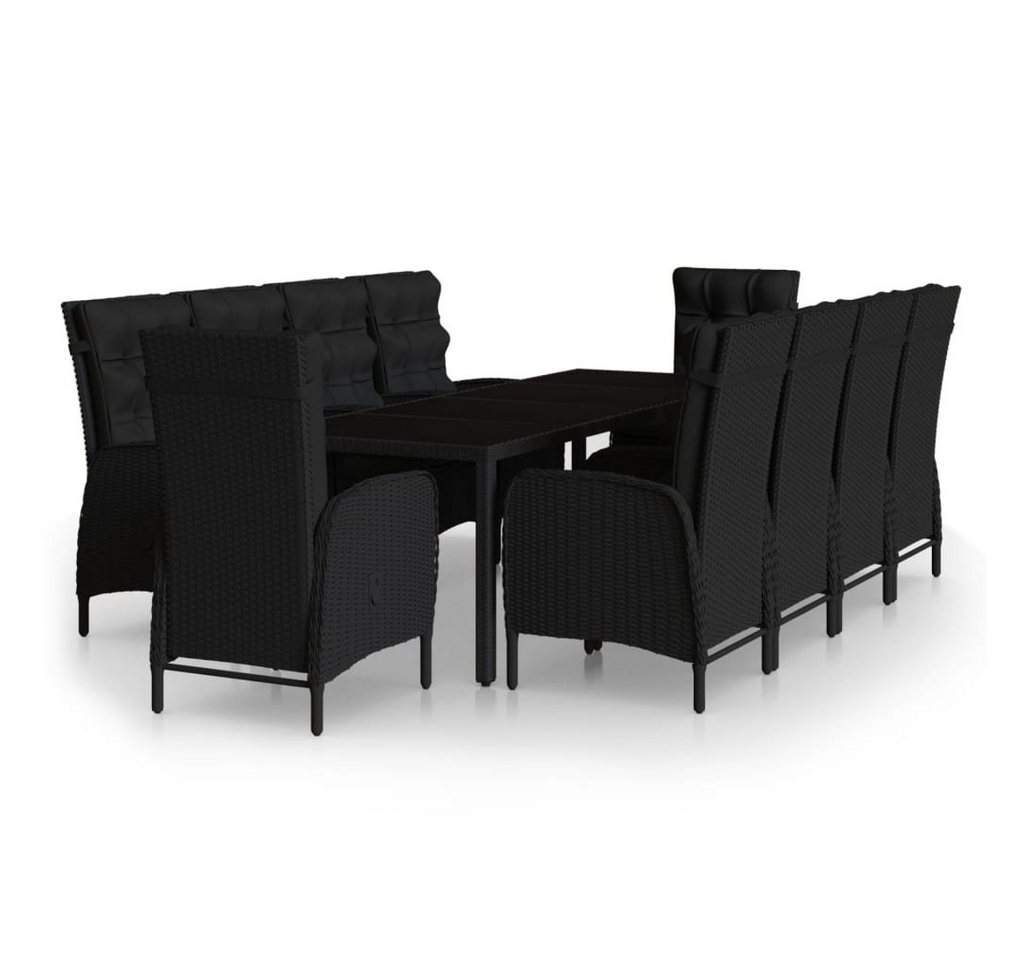 vidaXL Garten-Essgruppe 11-tlg. Garten-Essgruppe Poly Rattan Schwarz, (11-tlg) von vidaXL