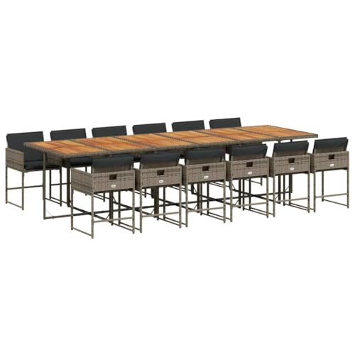 vidaXL Garten Essgruppe 13-TLG., Gartenmöbel Set Tisch mit 12 Stühle, Gartengarnitur mit Kissen, Sitzgruppe Essgarnitur Terrasse, Grau Poly Rattan von vidaXL