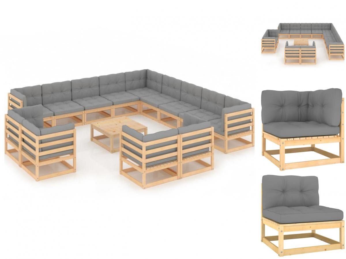 vidaXL Garten-Essgruppe 14-tlg Garten Lounge Set mit Kissen Massivholz Kiefer Holz Sitzgruppe von vidaXL