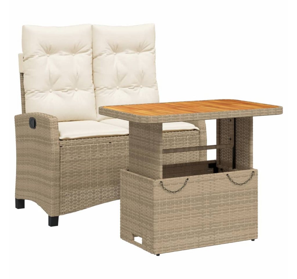 vidaXL Garten-Essgruppe 2-tlg. Garten-Essgruppe mit Kissen Beige Poly Rattan, (2-tlg) von vidaXL