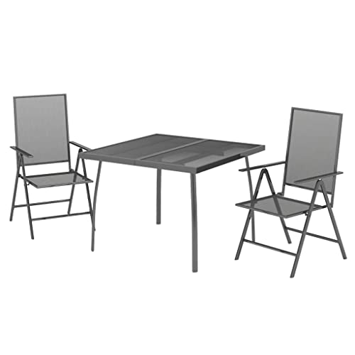 vidaXL Garten Essgruppe 3-TLG., Gartenmöbel Set Tisch 2 Stühle Verstellbar Klappbar, Sitzgruppe für Garten Terrasse, Gartengarnitur, Anthrazit Stahl vidaXL Garten Essgruppe 3-TLG., Gartenmöbel Set Tisch 2 Stühle Verstellbar Klappbar, Sitzgruppe für Garten Terrasse, Gartengarnitur, Anthrazit Stahl von vidaXL