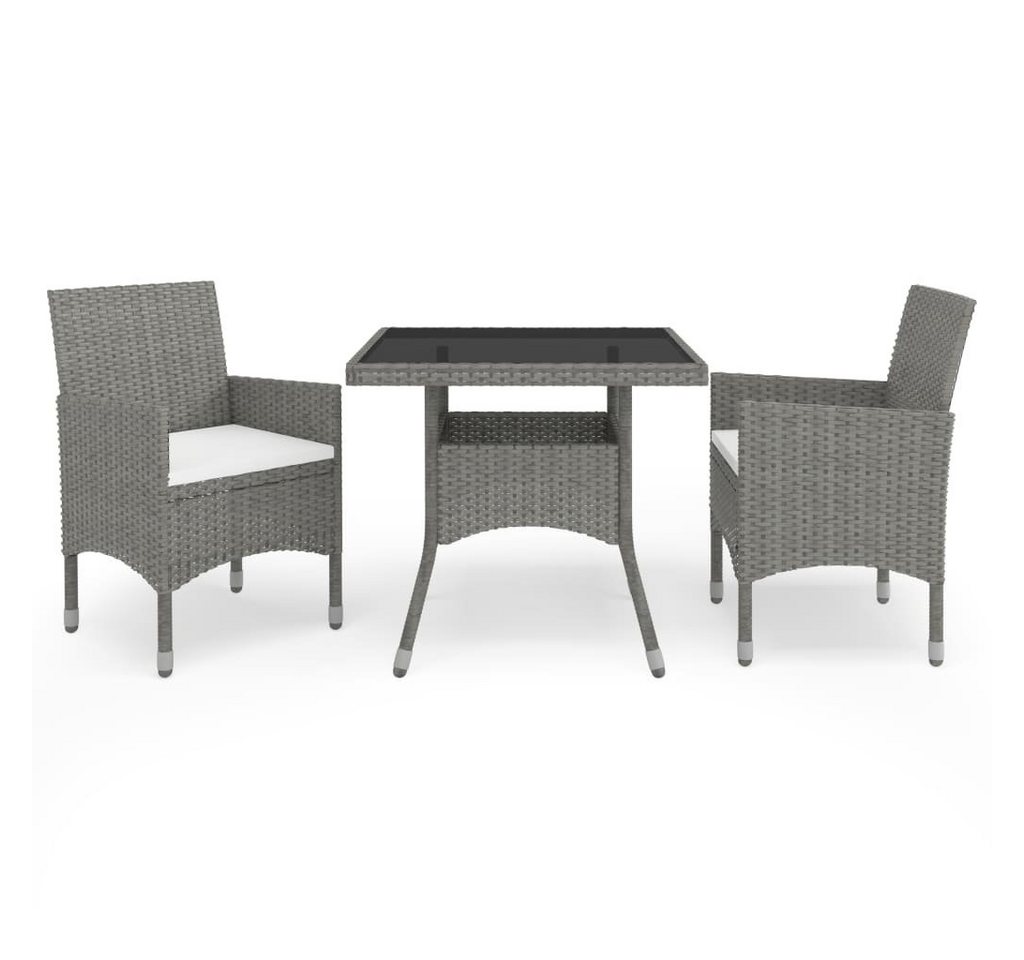 vidaXL Garten-Essgruppe 3-tlg. Garten-Essgruppe Grau Poly Rattan und Glas, (3-tlg) von vidaXL