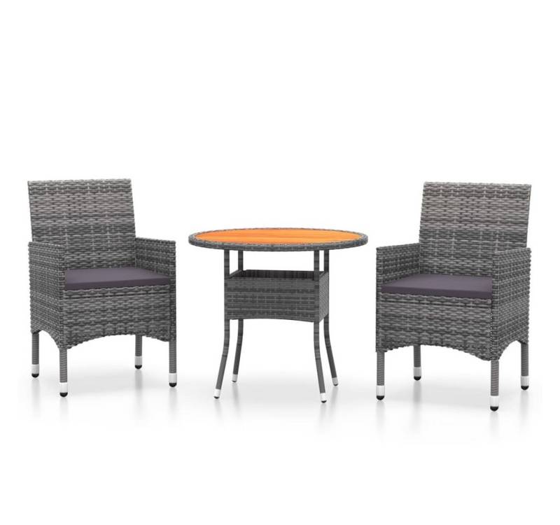 vidaXL Garten-Essgruppe 3-tlg. Garten-Essgruppe Poly Rattan Grau, (1-tlg) von vidaXL