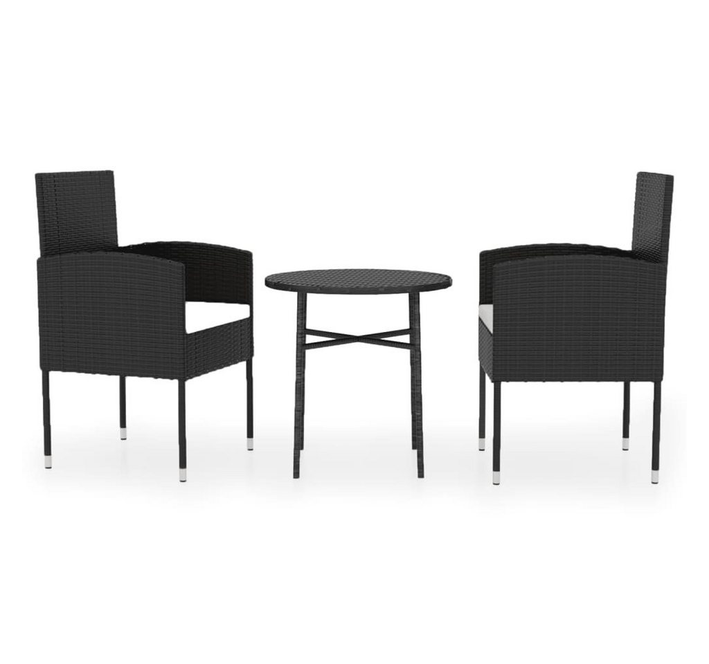 vidaXL Garten-Essgruppe 3-tlg. Garten-Essgruppe Poly Rattan Schwarz, (3-tlg) von vidaXL