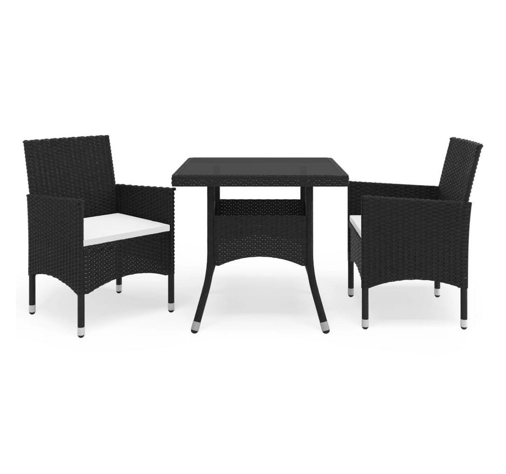 vidaXL Garten-Essgruppe 3-tlg. Garten-Essgruppe Schwarz Poly Rattan und Glas, (3-tlg) von vidaXL