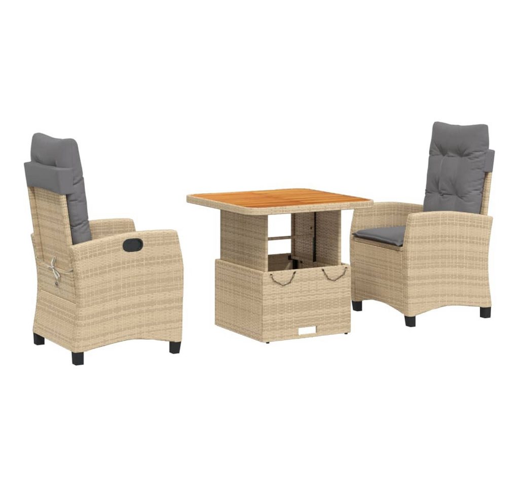 vidaXL Garten-Essgruppe 3-tlg. Garten-Essgruppe mit Kissen Beige Poly Rattan, (3-tlg) von vidaXL
