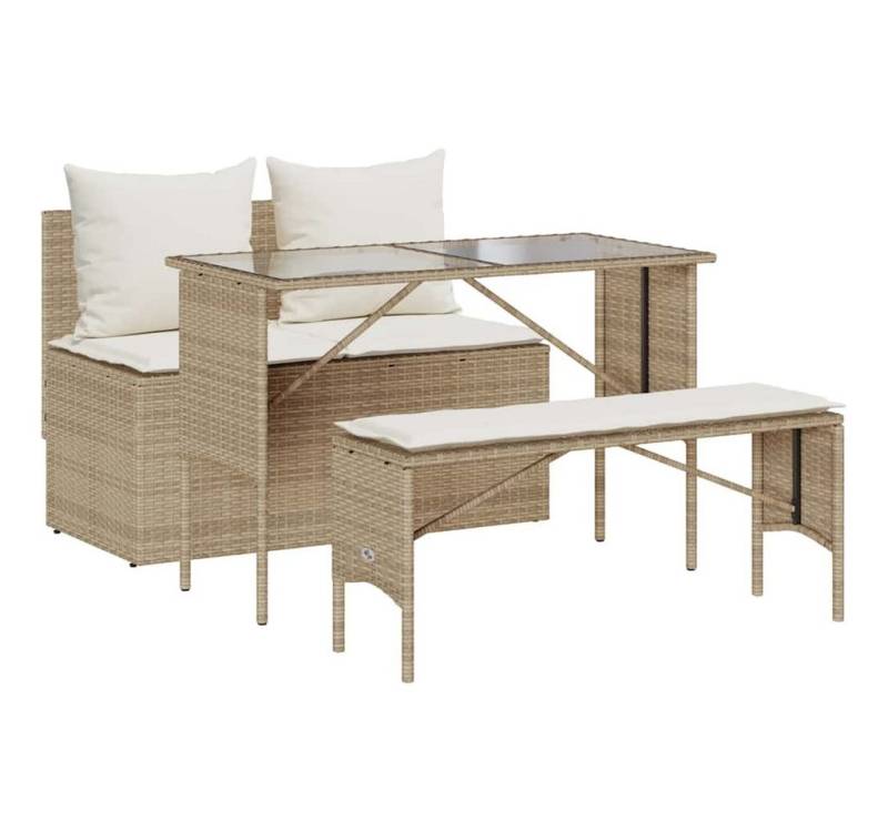 vidaXL Garten-Essgruppe 3-tlg. Garten-Essgruppe mit Kissen Beige Poly Rattan, (4-tlg) von vidaXL