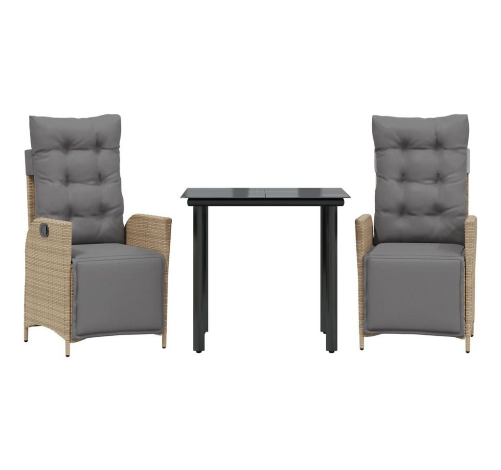 vidaXL Garten-Essgruppe 3-tlg. Garten-Essgruppe mit Kissen Beigemischung Poly Rattan, (2-tlg) von vidaXL