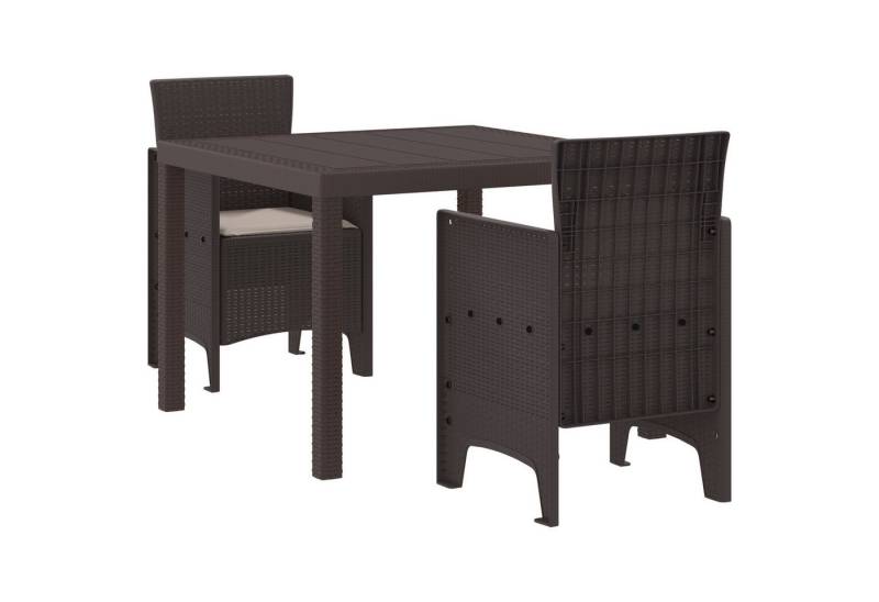vidaXL Garten-Essgruppe 3-tlg. Garten-Essgruppe mit Kissen Braun Poly Rattan, (3-tlg) von vidaXL