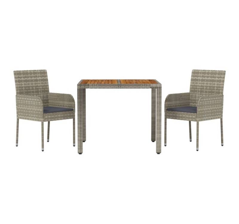 vidaXL Garten-Essgruppe 3-tlg. Garten-Essgruppe mit Kissen Grau Poly Rattan, (2-tlg) von vidaXL