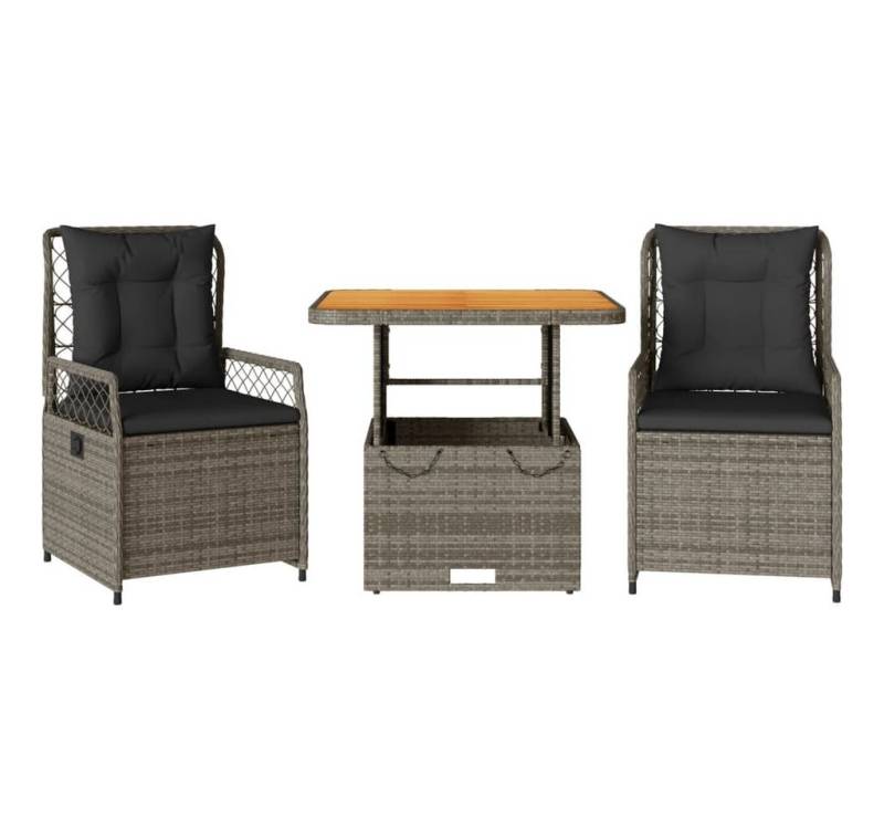 vidaXL Garten-Essgruppe 3-tlg. Garten-Essgruppe mit Kissen Grau Poly Rattan, (2-tlg) von vidaXL