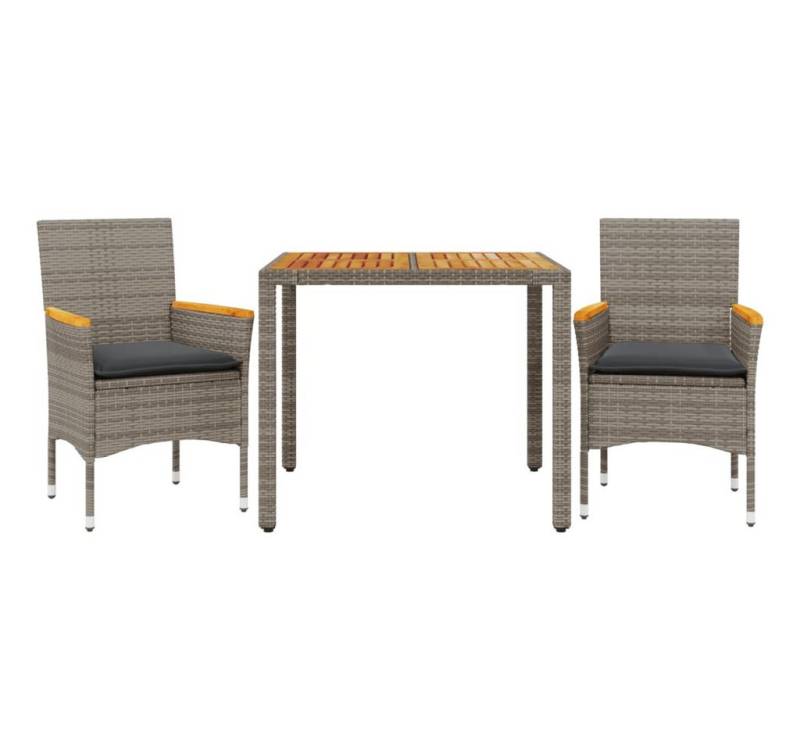 vidaXL Garten-Essgruppe 3-tlg. Garten-Essgruppe mit Kissen Grau Poly Rattan, (2-tlg) von vidaXL