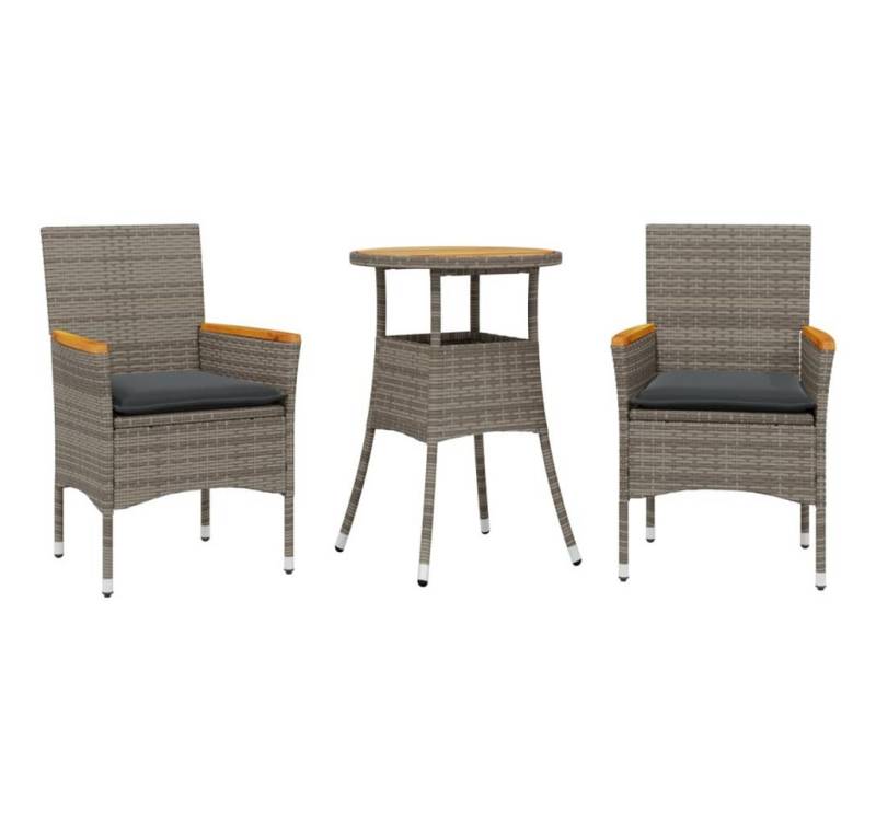 vidaXL Garten-Essgruppe 3-tlg. Garten-Essgruppe mit Kissen Grau Poly Rattan Akazie, (3-tlg) von vidaXL