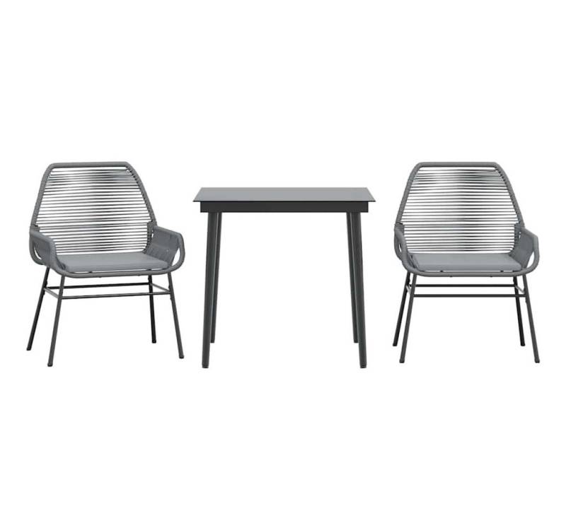 vidaXL Garten-Essgruppe 3-tlg. Garten-Essgruppe mit Kissen Grau Poly Rattan Glas, (2-tlg) von vidaXL