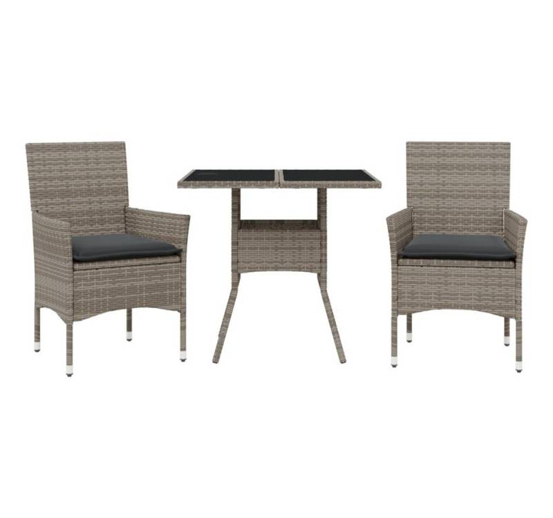vidaXL Garten-Essgruppe 3-tlg. Garten-Essgruppe mit Kissen Grau Poly Rattan und Glas, (2-tlg) von vidaXL