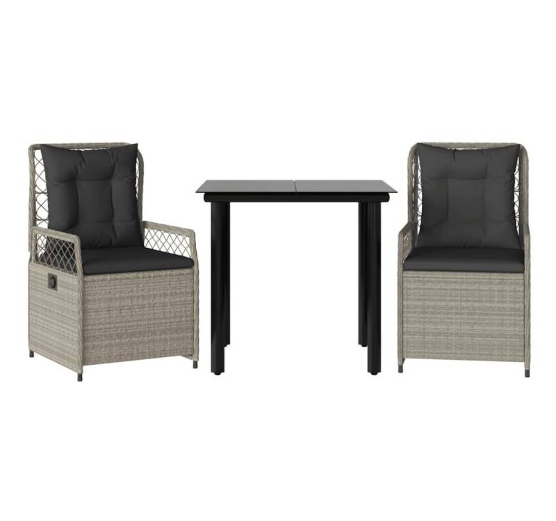vidaXL Garten-Essgruppe 3-tlg. Garten-Essgruppe mit Kissen Hellgrau Poly Rattan, (2-tlg) von vidaXL
