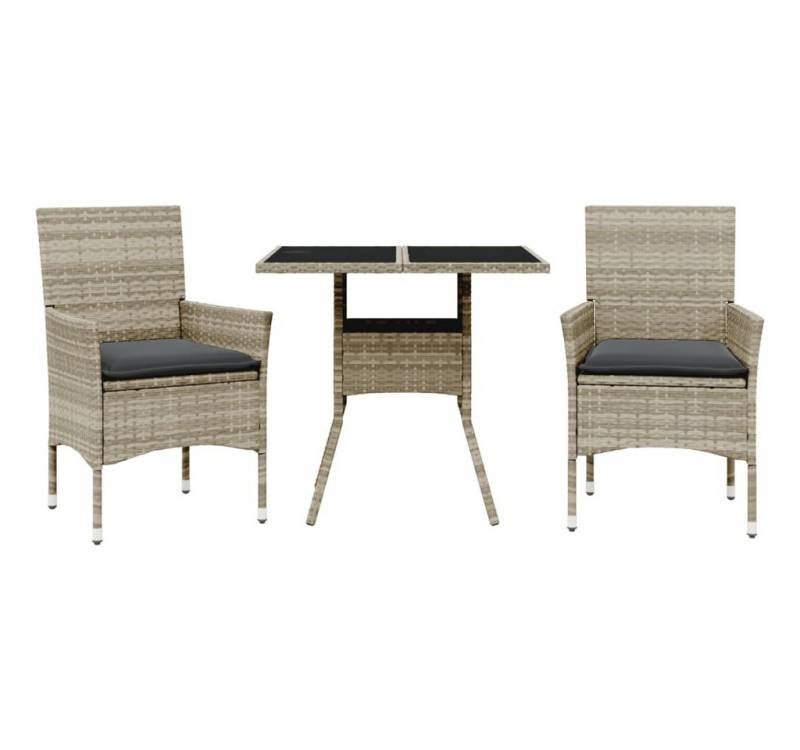 vidaXL Garten-Essgruppe 3-tlg. Garten-Essgruppe mit Kissen Hellgrau Poly Rattan Glas, (2-tlg) von vidaXL