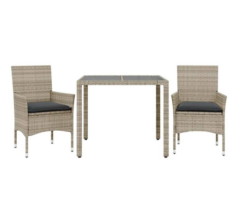 vidaXL Garten-Essgruppe 3-tlg. Garten-Essgruppe mit Kissen Hellgrau Poly Rattan Glas, (2-tlg) von vidaXL