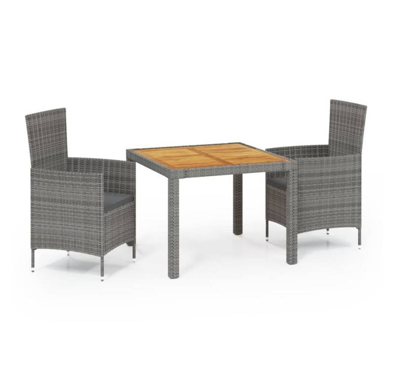 vidaXL Garten-Essgruppe 3-tlg. Garten-Essgruppe mit Kissen Poly Rattan Grau, (2-tlg) von vidaXL