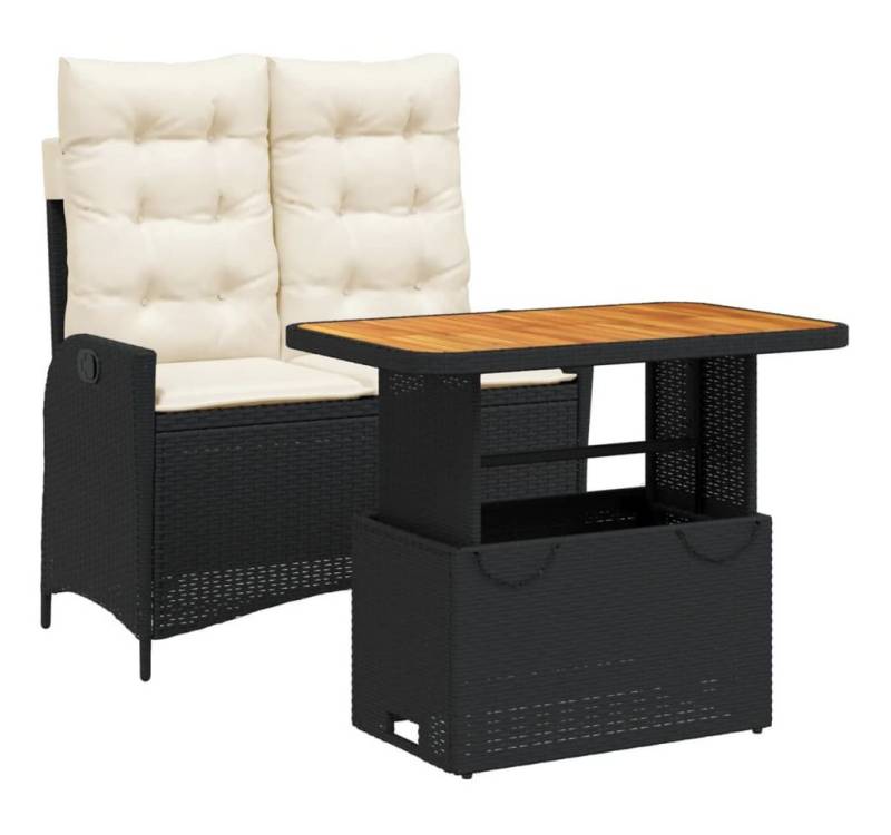 vidaXL Garten-Essgruppe 2-tlg. Garten-Essgruppe mit Kissen Schwarz Poly Rattan, (2-tlg) von vidaXL