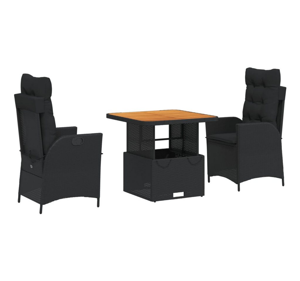 vidaXL Garten-Essgruppe 3-tlg. Garten-Essgruppe mit Kissen Schwarz Poly Rattan, (2-tlg) von vidaXL